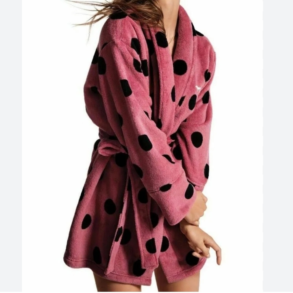 Pink Victoria Secret Women's Polka Dot Short Belted Robe
